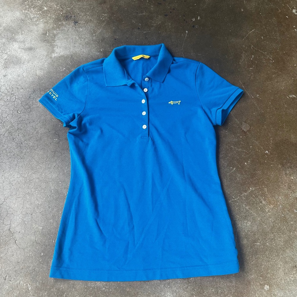 Louis Castel Polo Shirt Womens 95 Small Blue Short Sleeve Golf Dachshund Logo